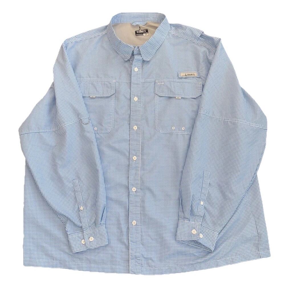 Habit Shirt Mens 3XL Vented Fishing Outdoor Button Up Blue Check Long Sleeve